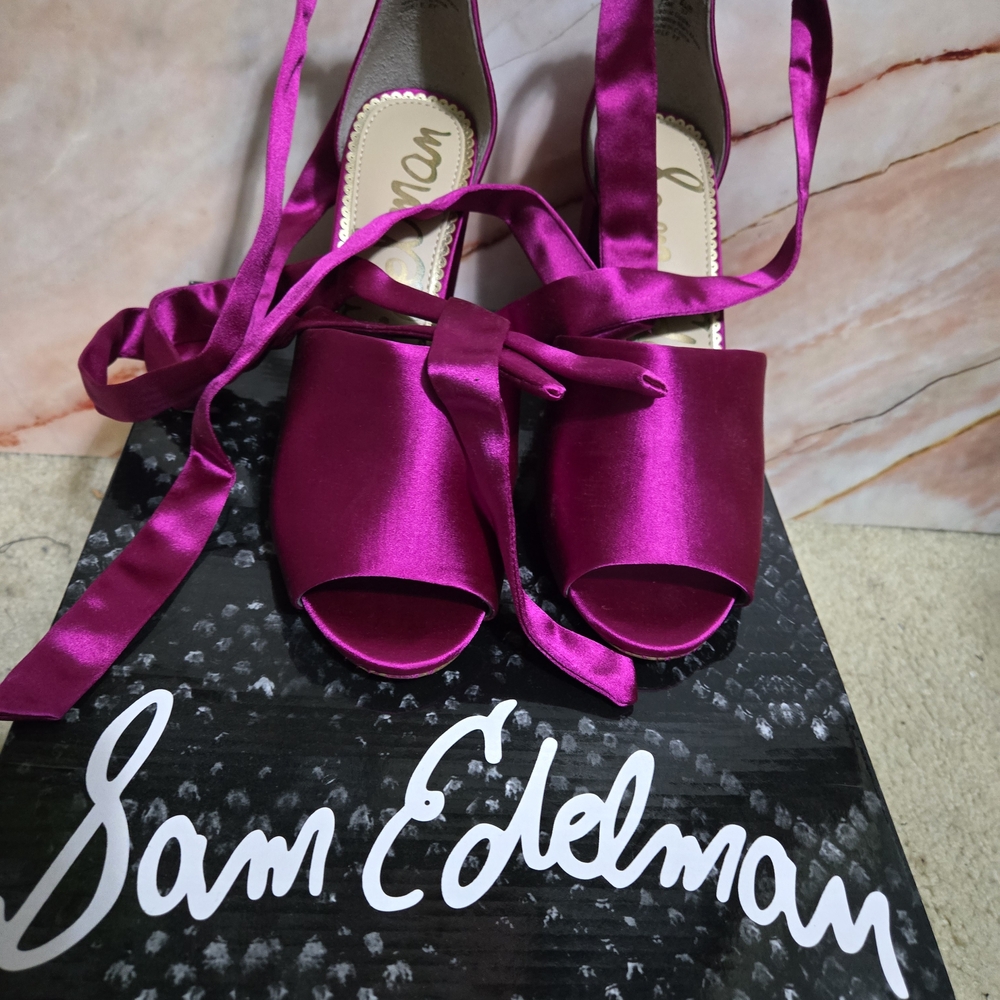 Sam Edelman Pink Satin Heels with Peep-Toe Design